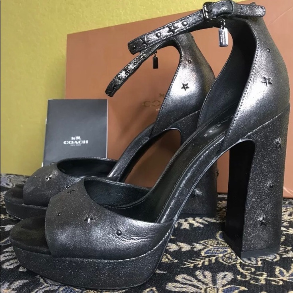 Coach Gunmetal Margharita Star Platform Heels 7